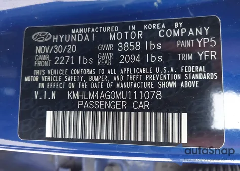 2021 Hyundai Elantra Sel from USA, damaged, VIN KMHLM4AG0MU111078